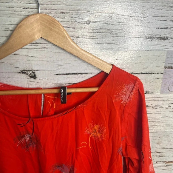 O’Neill dress orange floral long sleeve size large - Picture 3 of 9
